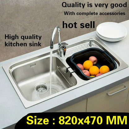 Free shipping Luxury individuality kitchen double groove sink durable 304 stainless steel high quality big hot sell 820x470 MM