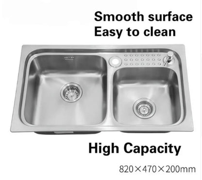 Free shipping Luxury individuality kitchen double groove sink durable 304 stainless steel high quality big hot sell 820x470 MM