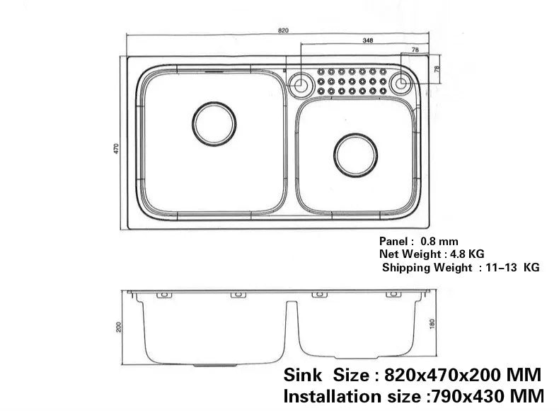 Free shipping Luxury individuality kitchen double groove sink durable 304 stainless steel high quality big hot sell 820x470 MM