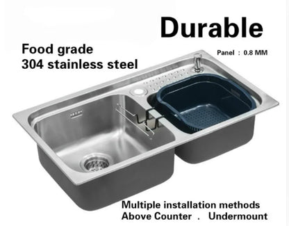 Free shipping Luxury individuality kitchen double groove sink durable 304 stainless steel high quality big hot sell 820x470 MM