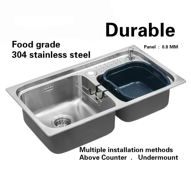 Free shipping Luxury individuality kitchen double groove sink durable 304 stainless steel high quality big hot sell 820x470 MM