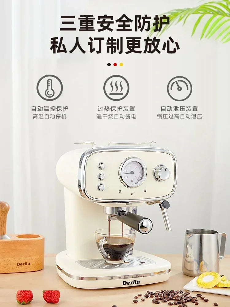 Home coffee machine. Kitchen appliance. Full semi-automatic espresso machine. Small ， all-in-one. Retro mini.