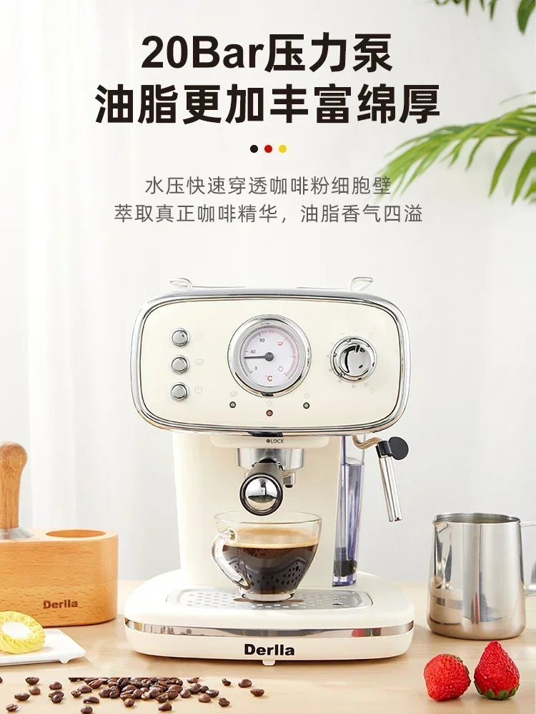 Home coffee machine. Kitchen appliance. Full semi-automatic espresso machine. Small ， all-in-one. Retro mini.