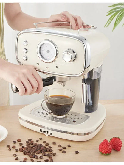 Home coffee machine. Kitchen appliance. Full semi-automatic espresso machine. Small ， all-in-one. Retro mini.