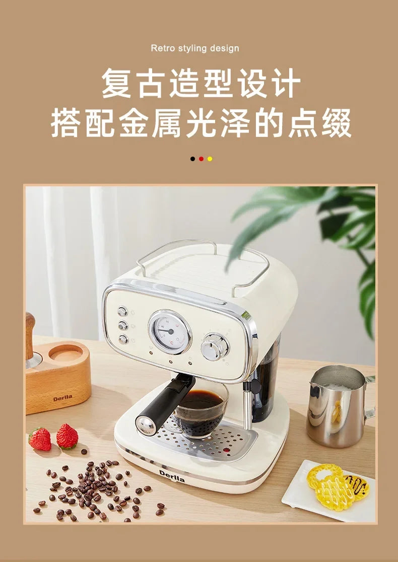 Home coffee machine. Kitchen appliance. Full semi-automatic espresso machine. Small ， all-in-one. Retro mini.