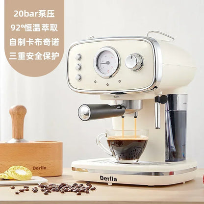 Home coffee machine. Kitchen appliance. Full semi-automatic espresso machine. Small ， all-in-one. Retro mini.