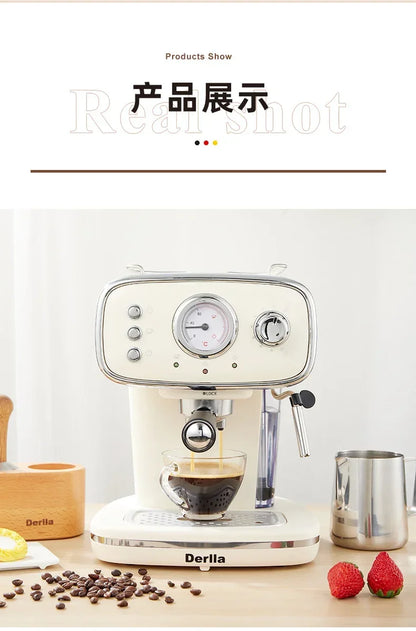 Home coffee machine. Kitchen appliance. Full semi-automatic espresso machine. Small ， all-in-one. Retro mini.