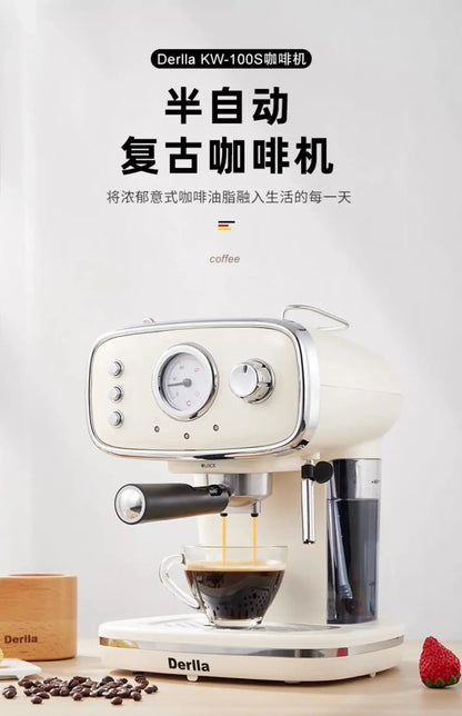 Home coffee machine. Kitchen appliance. Full semi-automatic espresso machine. Small ， all-in-one. Retro mini.