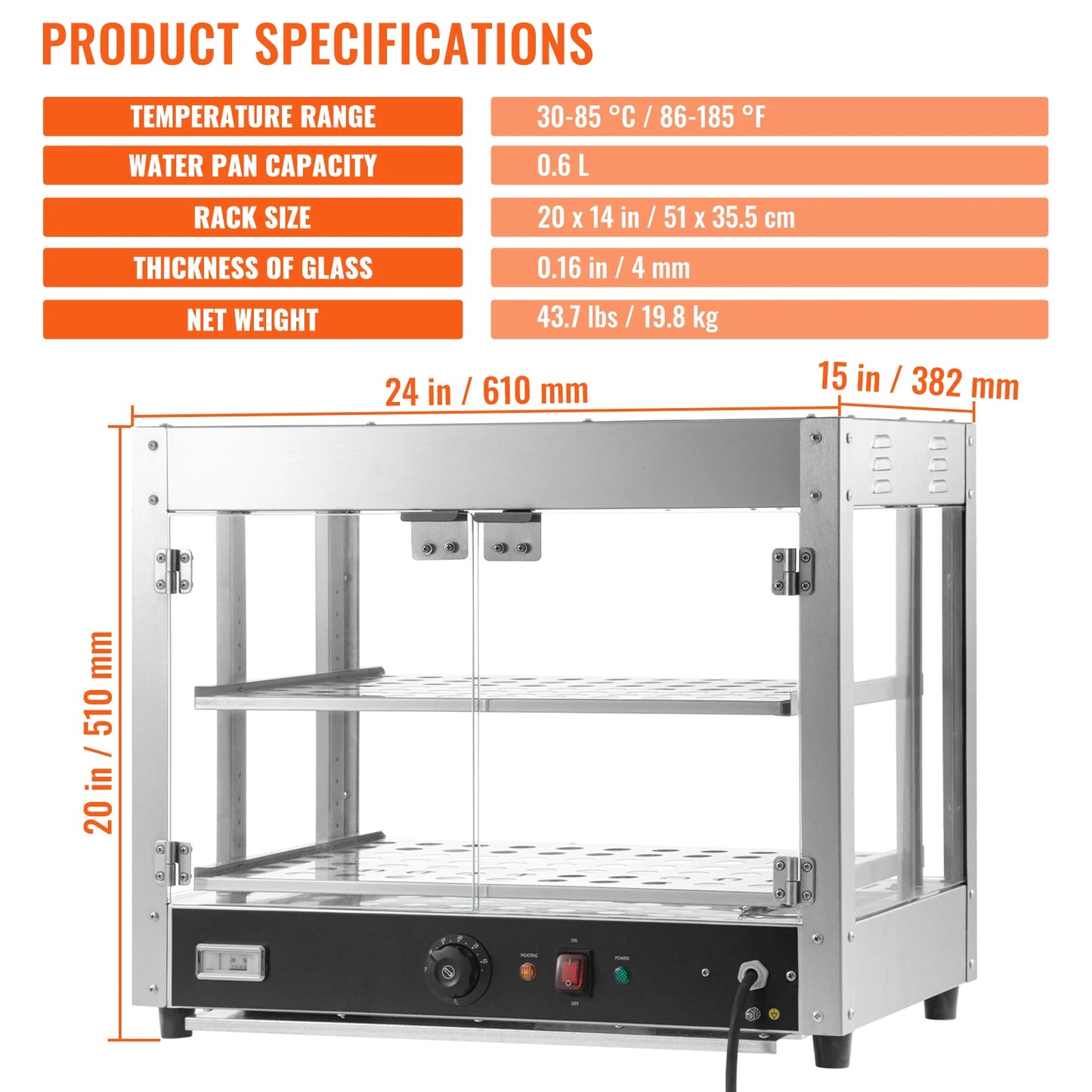 VEVOR 2/3 Tiers Countertop Food Warmer Commercial 3D Heating Pizza Pastry Warmer with Temp Knob Display Kitchen Appliance