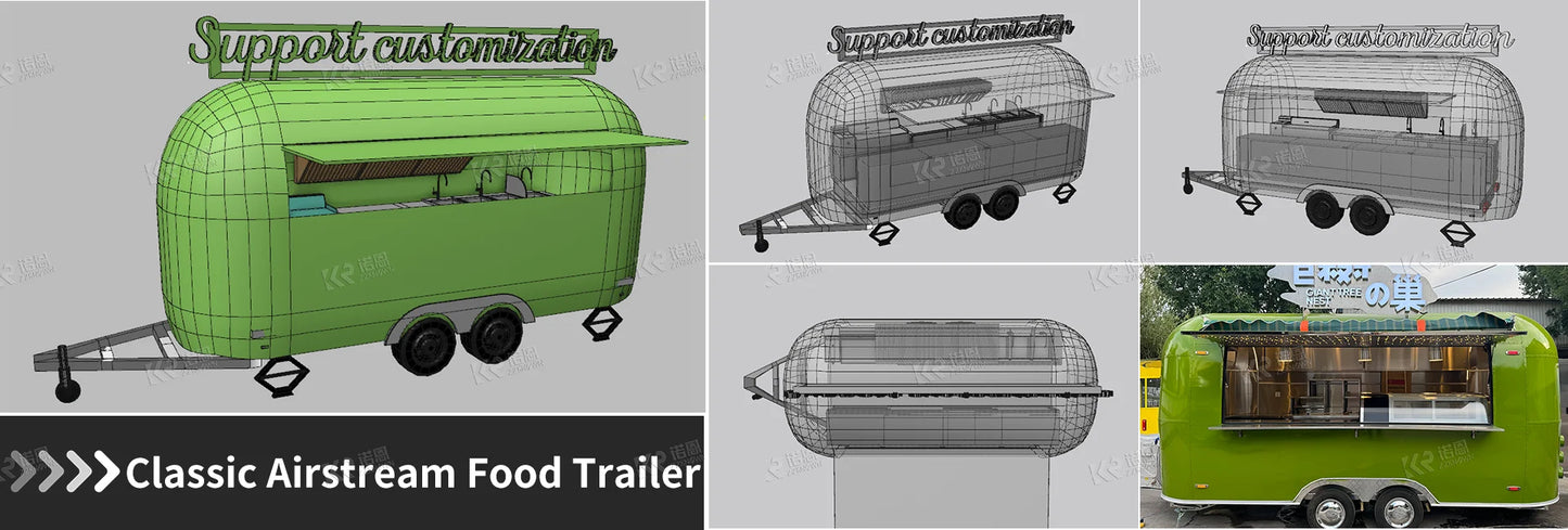 2024 Mobile Restaurant With Kitchen Street Food Van Airstream Bar Beer Trailer Fully Equipped Pizza Oven Food Truck