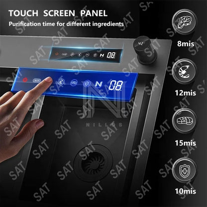 11550 Modern Big Stepped Design Durable Black Nano 304 Stainless Steel Touch Screen Panel Hidden Kitchen Sink With Dishwasher