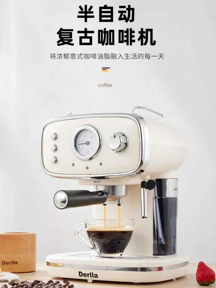 Home coffee machine. Kitchen appliance. Full semi-automatic espresso machine. Small ， all-in-one. Retro mini.