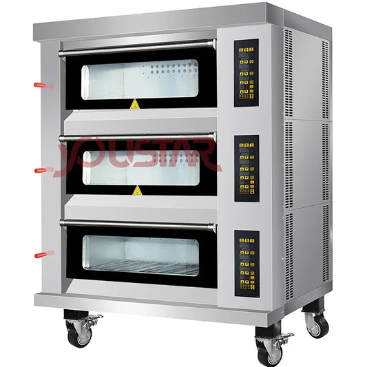 Bakery Kitchen Catering Equipment Commercial Industrial Use Luxury 3 Deck 9 Trays Bread Cake Pizza Baking Machine Deck Oven