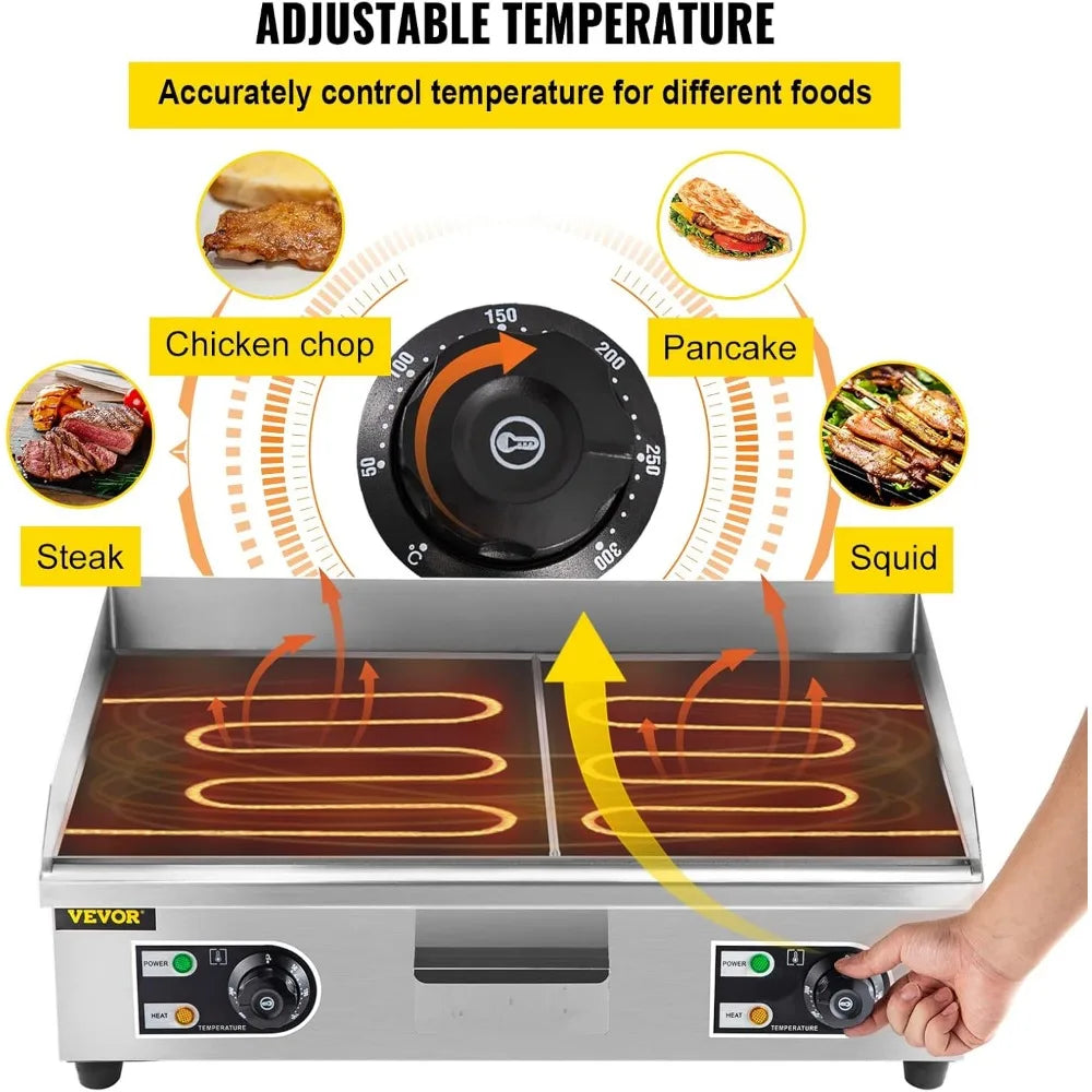 30" Commercial Electric Griddle 3000W Electric Countertop Griddle Non-Stick Restaurant 110V Teppanyaki Flat