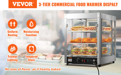 VEVOR 2/3 Tiers Countertop Food Warmer Commercial 3D Heating Pizza Pastry Warmer with Temp Knob Display Kitchen Appliance