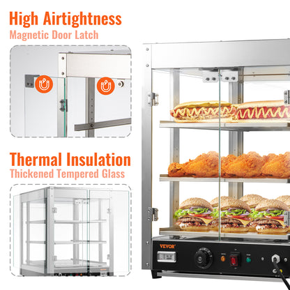 VEVOR 2/3 Tiers Countertop Food Warmer Commercial 3D Heating Pizza Pastry Warmer with Temp Knob Display Kitchen Appliance