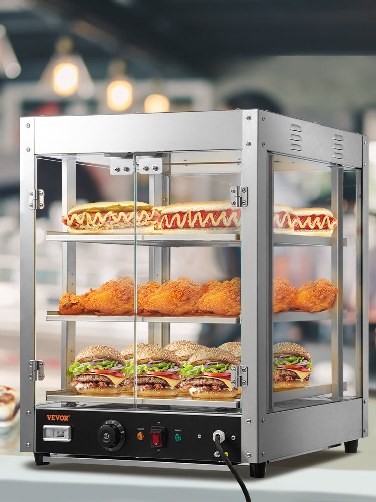 VEVOR 2/3 Tiers Countertop Food Warmer Commercial 3D Heating Pizza Pastry Warmer with Temp Knob Display Kitchen Appliance